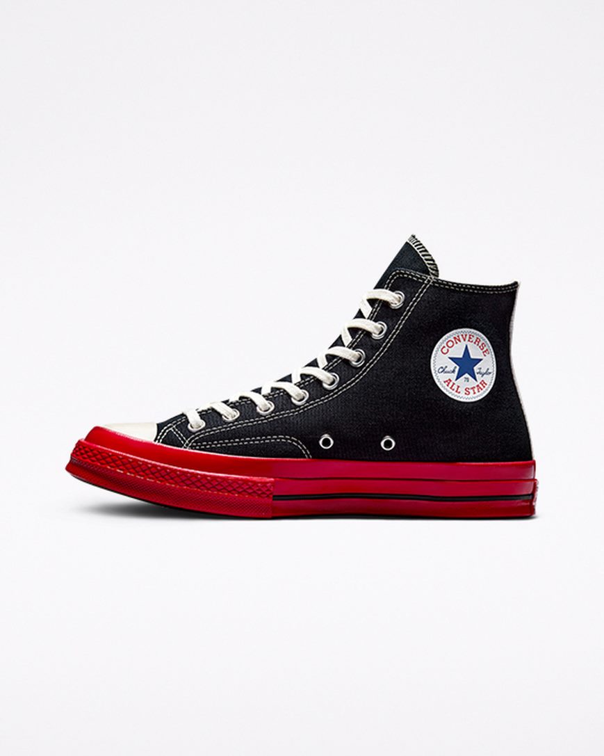 Women's Converse x Comme des Garçons PLAY Chuck 70 High Top Shoes Black / Red | AU 5614ED